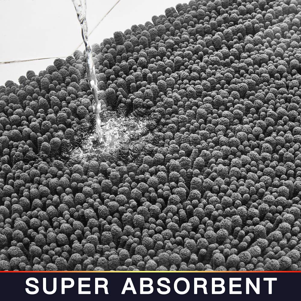 Walensee Bathroom Rug 2 Pieces Set Non Slip Bath Mat (20''X32'' Plus 20''X32'' Grey/Gray) Water Absorbent Super Soft Shaggy Chen